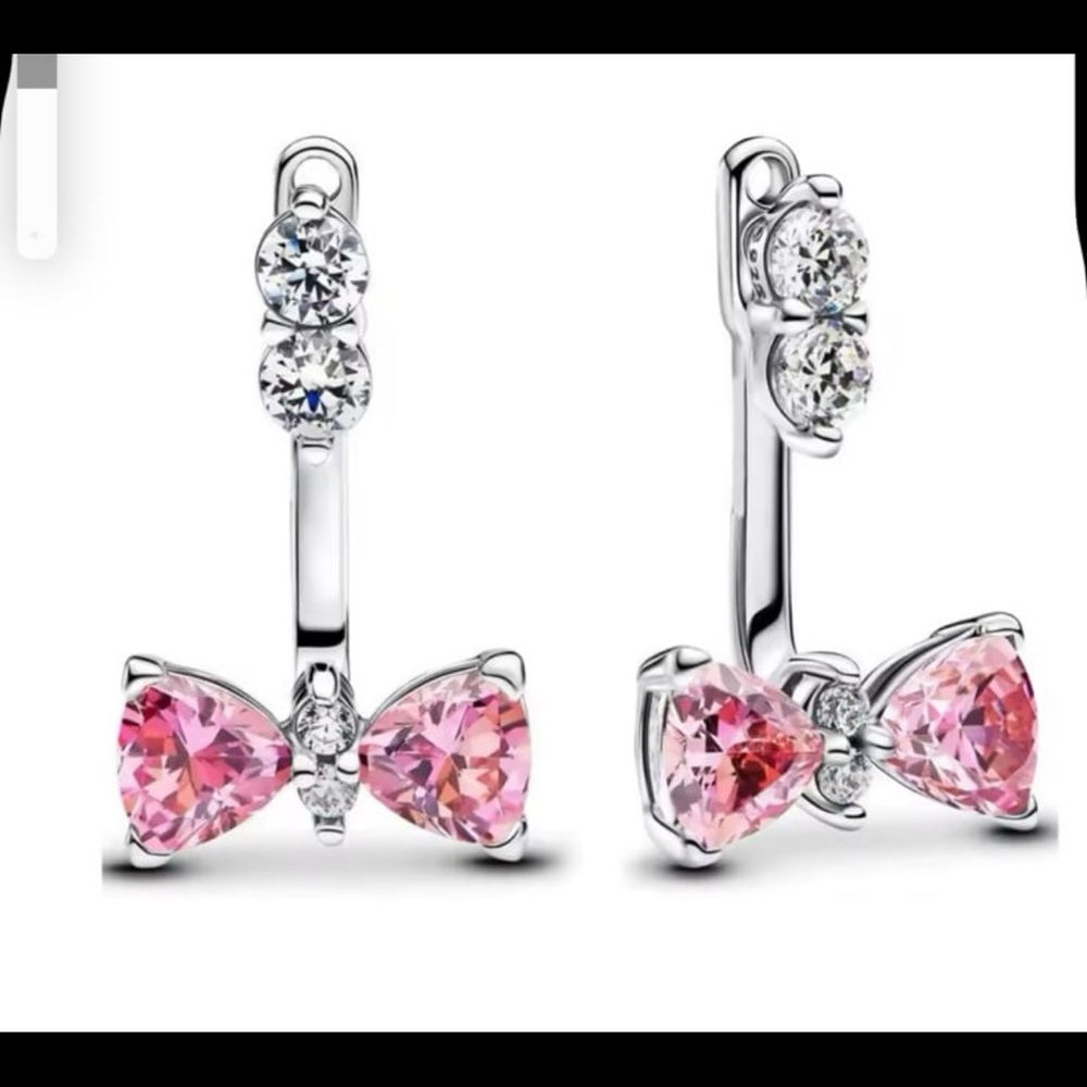 Pure silver pink bow earrings with swarovski elements